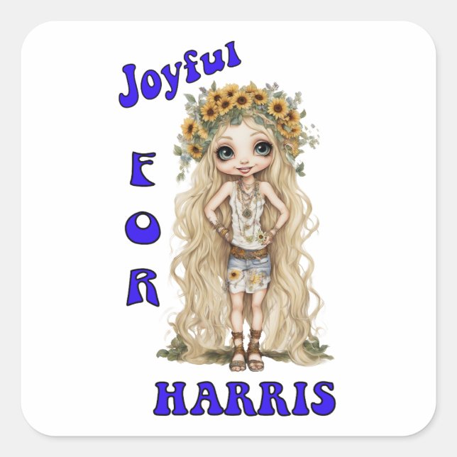 Joyful Kamala Harris Präsident Hippie Boho Quadratischer Aufkleber (Vorderseite)