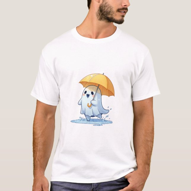 Joyful Kawaii Ghost Splashing in Puddles T-Shirt (Vorderseite)