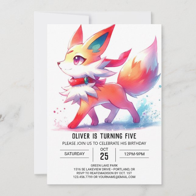 Joyful Kids Fox Birthday Einladung (Vorderseite)
