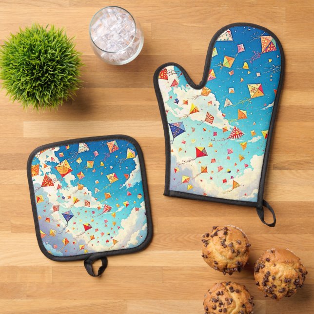 Joyful Kites Soaring High Ofenhandschuh & Topflappen-Set (Oben Unten)