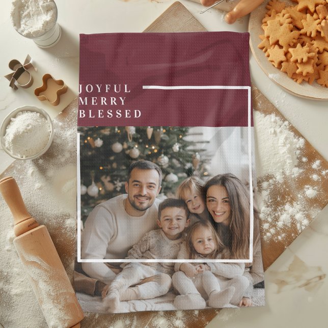 Joyful Merry Blessed Personalized Christmas Photo  Geschirrtuch (Von Creator hochgeladen)