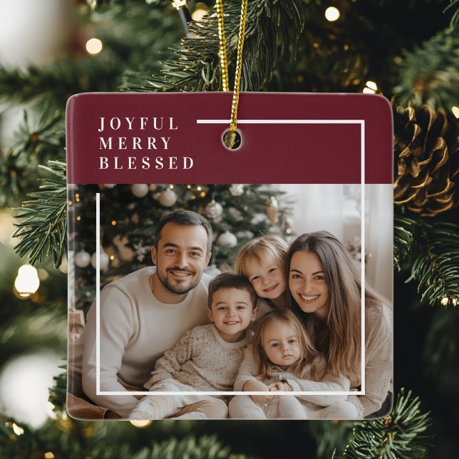 Joyful Merry Blessed Personalized Christmas Photo  Keramikornament (Von Creator hochgeladen)