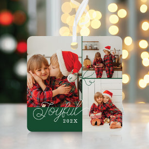 Joyful Minimal Foto Collage Present Ribbon Green Ornament Aus Metall