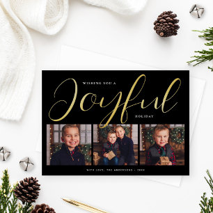 Joyful Modern Black and Gold Script Foto Collage Folien Feiertagskarte