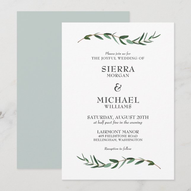 Joyful Modern Botanical Wedding Einladung (Vorne/Hinten)