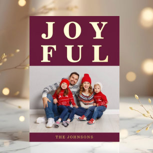Joyful Modern Burgundy Foto Weihnachten Gold Folien Feiertagskarte