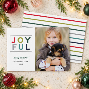 Joyful Modern Colorful Red Green Lettering Photo Feiertagskarte