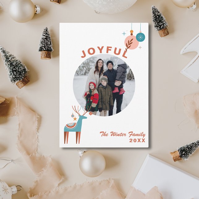 Joyful Modern Festive Rentier Foto Feiertagskarte (Joyful Modern Festive Reindeer Photo Holiday Card
)