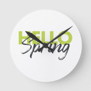 Joyful, modern, fun, vibrant design Hello Spring Runde Wanduhr