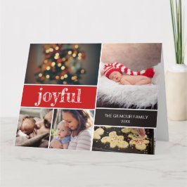 Joyful Modern Script Red Christmas Foto Collage Karte