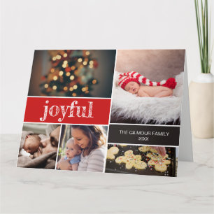 Joyful Modern Script Red Christmas Foto Collage Karte