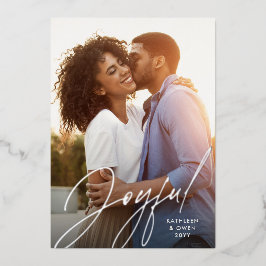 Joyful moderne Drehbuch Silber Marine Weihnachtswe Folien Feiertagskarte