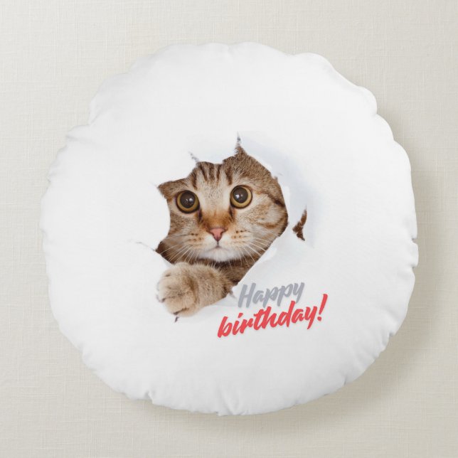 "Joyful Moments! Happy Birthday Throw Pillow" Rundes Kissen (Vorderseite)