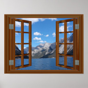 Joyful Mountain Lake Window Frame Poster