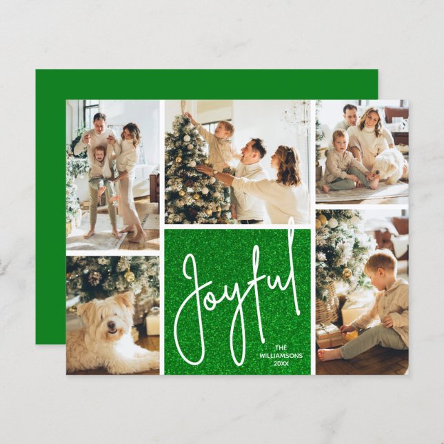 JOYFUL Multi Foto Budget Green Holiday Cards (Vorne/Hinten)