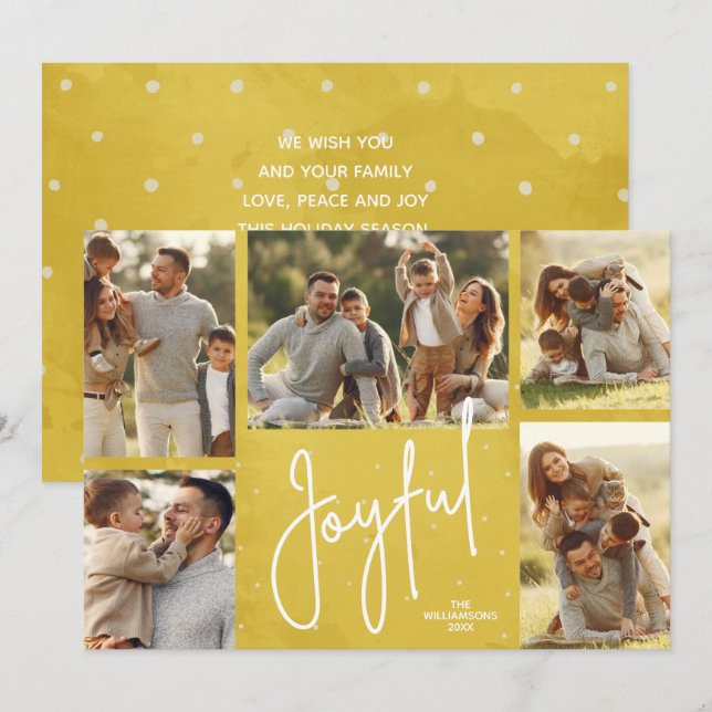 JOYFUL Multi Foto Gold Weihnachtskarte Feiertagskarte (Vorne/Hinten)