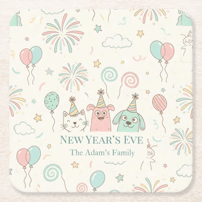 Joyful New Year’s Eve Party 2026  Rechteckiger Pappuntersetzer (Vorderseite)