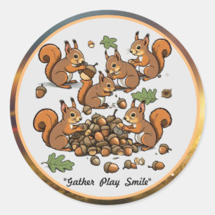 "Joyful Nut Ansammlung Eichhörnchen" Runder Aufkleber