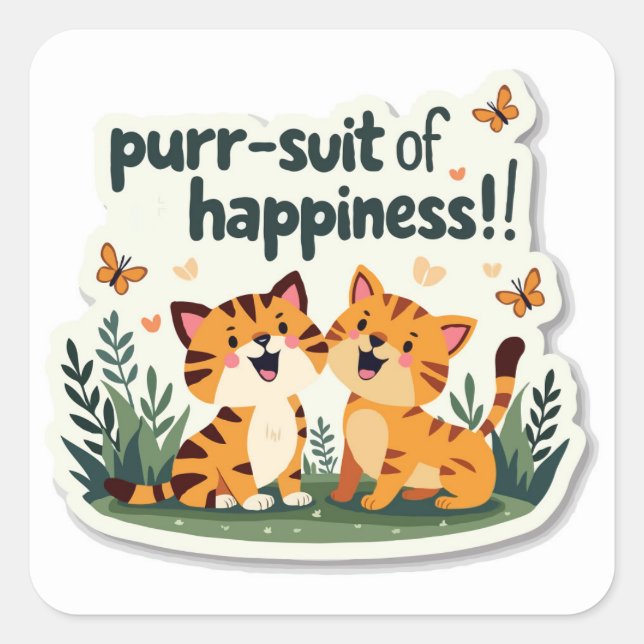 Joyful Outdoor Adventure: 'Purr-Anzug des Glücks! Quadratischer Aufkleber (Vorderseite)