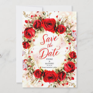 Joyful Pastel Crimson Rote Rosen Hochzeit Save The Date