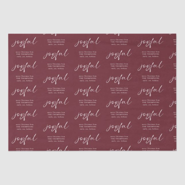 Joyful Pattern Merry Weihnachtsname Burgundy Seidenpapier (Vorderseite)