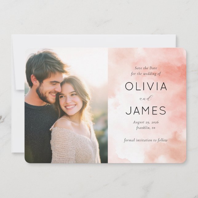 Joyful Peach Watercolor Photo Save The Date (Vorderseite)
