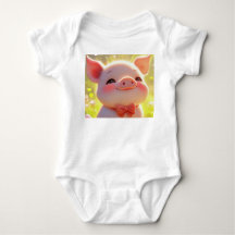 Joyful Piglet in the Meadow - Baby Bodysuit