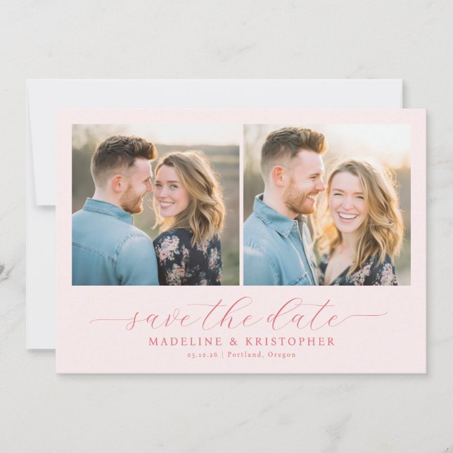 Joyful Pink Romantic Photo Collage Save The Date (Vorderseite)