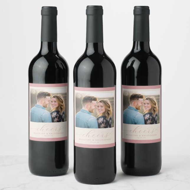 Joyful Pink Romantic Photo Weinetikett (Flaschen)