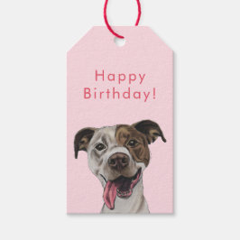 Joyful Pit Bull Dog Zeichnend | Happy Birthday Geschenkanhänger