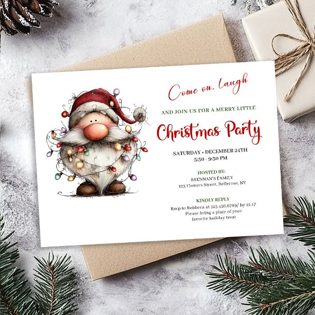 Joyful Quirky Santa Red Green Digital Party Invite Einladung (Joyful Quirky Santa Red Green Digital Party Invite)