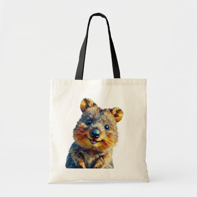 Joyful Quokka Tote Bag Öl Malerei Stil Tragetasche (Vorne)