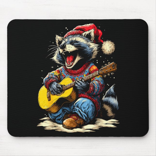 Joyful Raccoon Playing Guitar Animal Guitarist Chr Mousepad (Vorne)