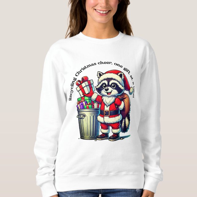 Joyful raccoon teilt Weihnachtsgeschenke Sweatshirt (Vorderseite)