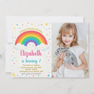 Joyful Rainbow Birthday Einladung mit Foto