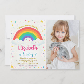 Joyful Rainbow Birthday Einladung mit Foto