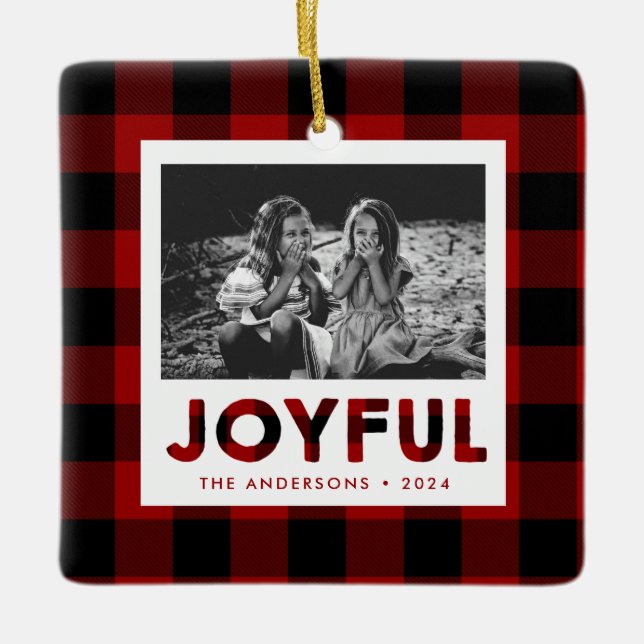 Joyful Red Buffalo Karierte Keramik Keramikornament (Vorderseite)