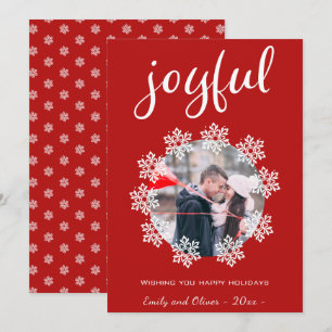 Joyful Red Script Snowflake Frame Foto Feiertagskarte