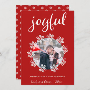 Joyful Red Script Snowflake Frame Foto Feiertagskarte