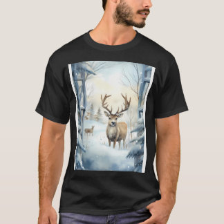 Joyful Reindeer Snowscape T-Shirt