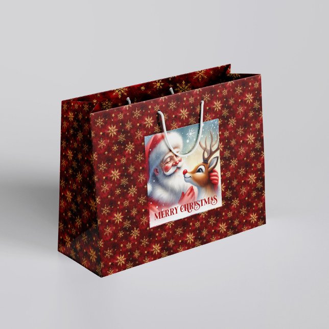 Joyful Santa and Rudolph Holiday Cartoon Bag Große Geschenktüte (Joyful Santa and Rudolph Holiday Cartoon Bag)