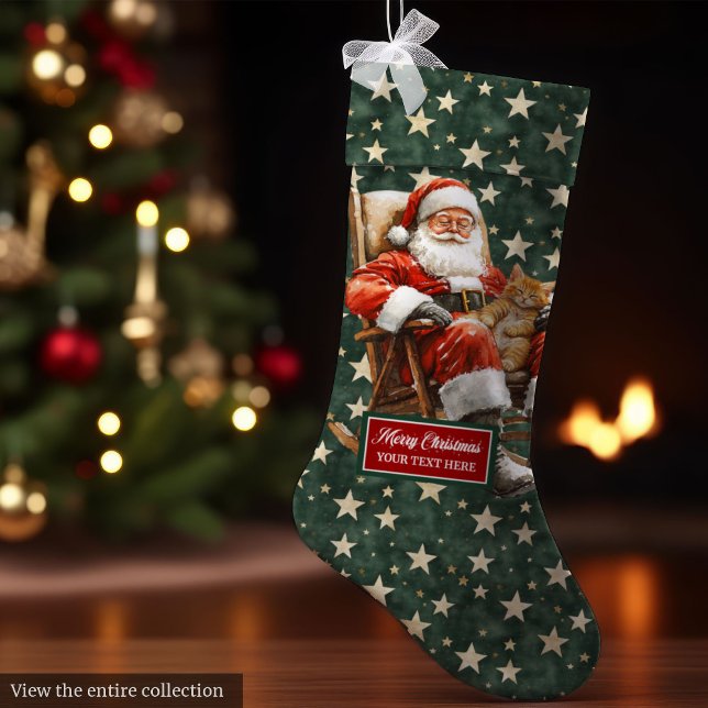 Joyful Santa Claus Weihnachts-Strumpf Individuelle Großer Weihnachtsstrumpf (Joyful Santa Claus Christmas Stocking Custom Name in Red)