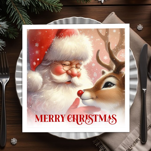 Joyful Santa Rudolph Festive Table Napkins Serviette (Joyful Santa Rudolph Festive Table Napkins)