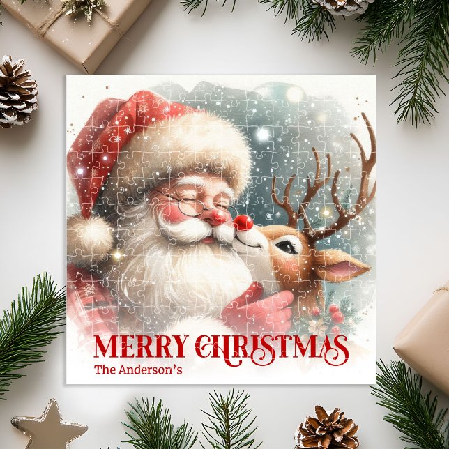Joyful Santa Rudolph Personalized Christmas Kids  Puzzle (Joyful Santa Rudolph Personalized Christmas Kids Gift Puzzle

)