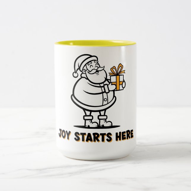 Joyful Santa with Gift Zweifarbige Tasse (Mittel)