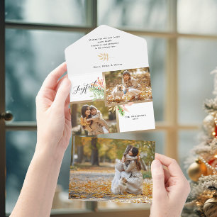 Joyful Script Botanical 2-Foto mit Goldrahmen All In One Einladung