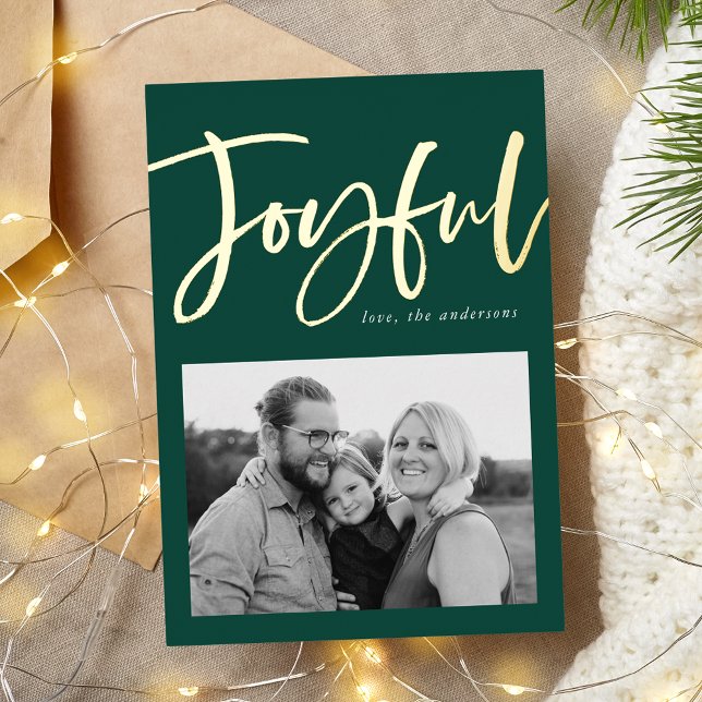 Joyful Script Green Foto Folien Feiertagskarte (Von Creator hochgeladen)