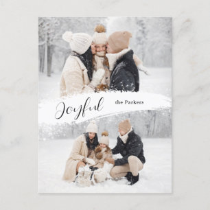 Joyful Script mit Snowy Brushstroke 2-Foto Feiertagspostkarte