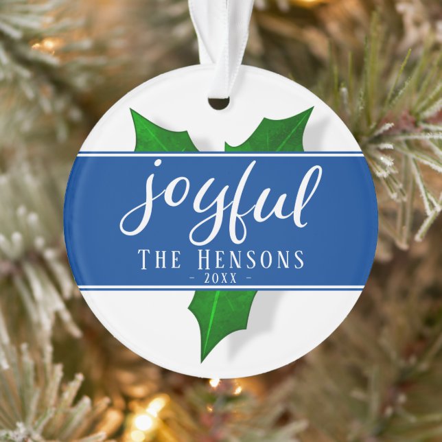 Joyful Script Modern Holly Berry Pflanze Ornament (Baum)