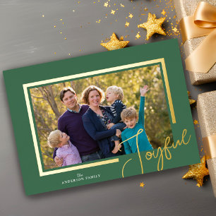 Joyful Script Modernes Minimales Foto Weihnachten Folien Feiertagskarte